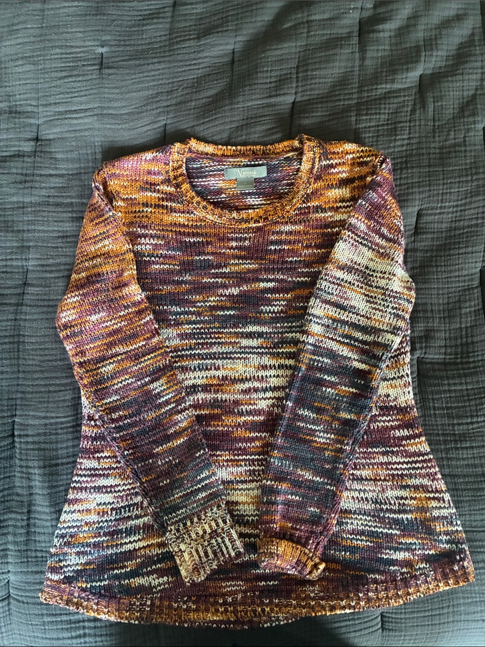 Natural Reflections Marled Crewneck Sweater in Purple and Gold